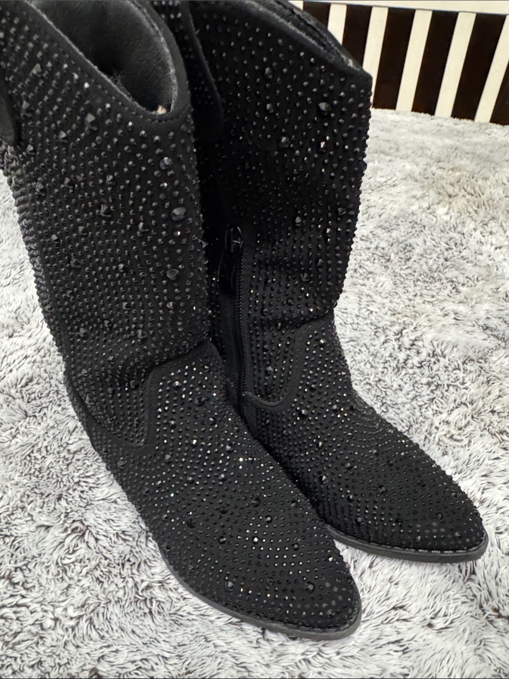 Link Sparkle Black Girls 11 Western Cowboy Boots Rhinestone Shine Low Heel Kids